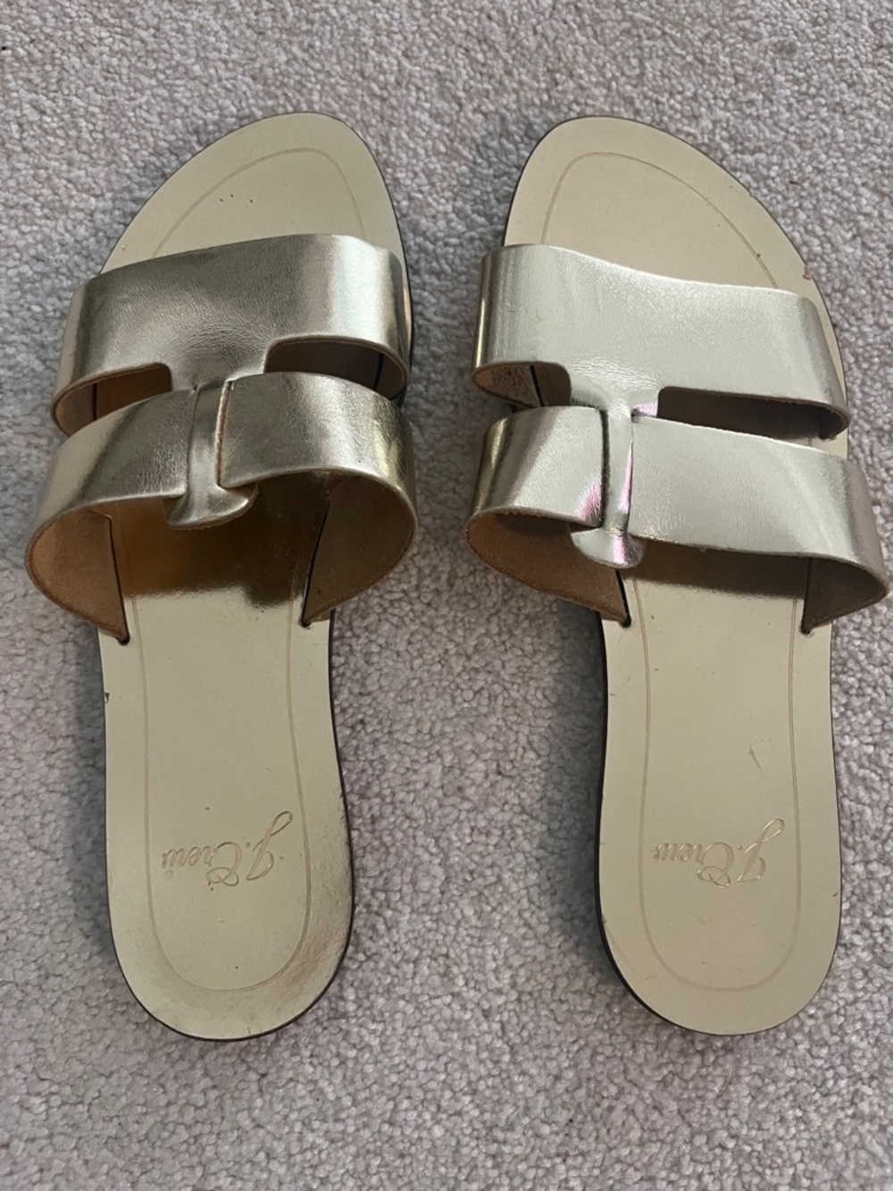 J. Crew Metallic Gold Double-Strap Slide Sandals